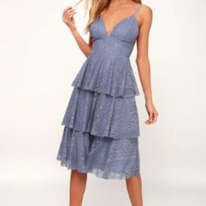 LAST DAY LISTED Blue Lace Tiered Midi Dress